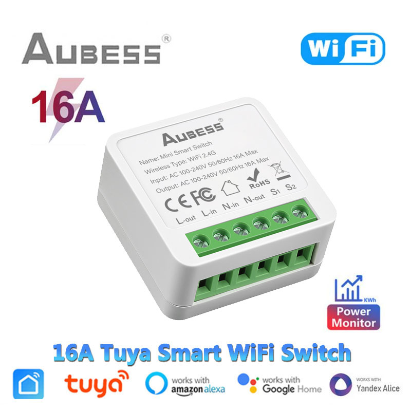 Tuya Smart przełącznik WiFi z monitora energii 16A 2-sposób sterowania przełącznik Mini wyłącznik inteligentne życie kontroli dla Alexa Google Home Alice