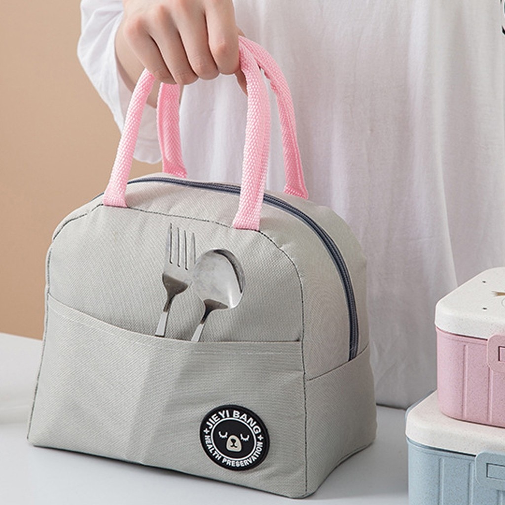 20# Functional Pattern Cooler Lunch Box Portable Insulated Canvas Lunch Bag Thermal Food Picnic Lunch Bags For Women Kids Sac: Gray / 22x13x20