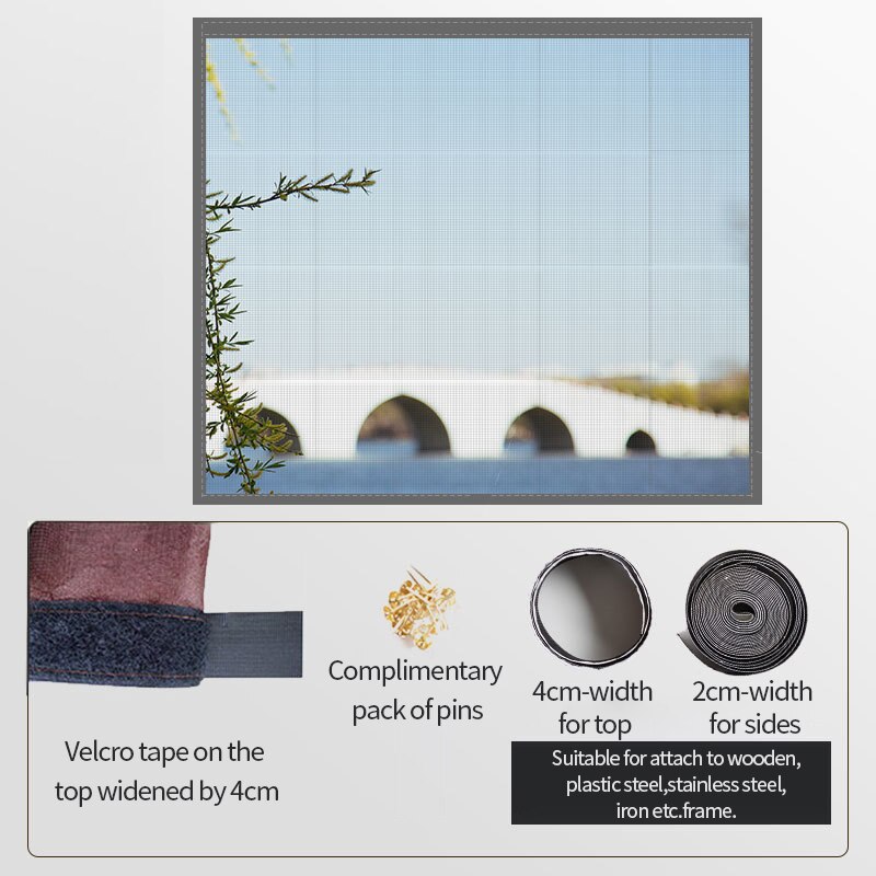 Mesh Window Screen Adjustable Anti-Mosquito Net Summer Invisible Window Curtain Insect Fly Bug Net Screen Moustiquaire Fenetre: Black Window Screen / W80 X H120cm