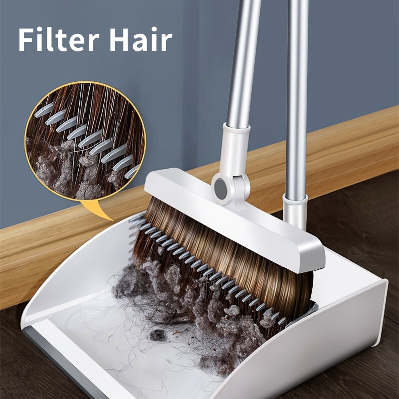 Magnetic Broom and Dustpan Set Upright Standing Dustpan Combo Easy to Assemble Long Handle Household Floor Cleaning Products