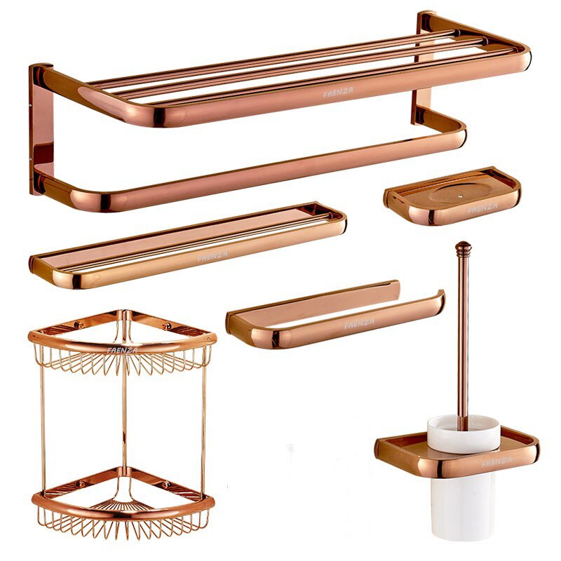 Rose Goud Koper Europese Stijl Bad Handdoekenrek Rose Goud Verdikte Handdoekenrek Badkamer Plank Badkamer Hardware Hanger Set