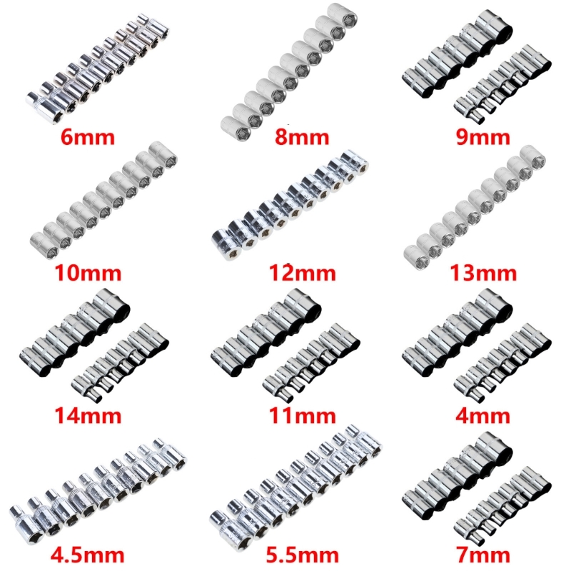 N5KC Metric Short Socket Set 1/4Inch 6 Point Size 4mm to 14mm for Maintenance