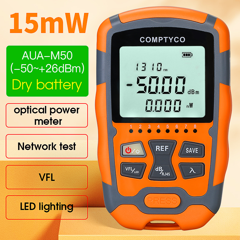 AUA-M50 mini compteur de puissance optique-50 ~ + 26dBm OPM + localisateur visuel de défaut (1-50mw VFL)+ RJ45 test réseau FTTH testeur de câble à fibre optique: Black