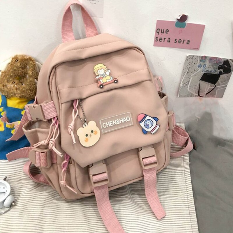 Zaino multifunzionale adorabile zaino da viaggio portatile con fibbia ad anello per ragazza zaino da donna con Badge piccolo zainetto femminile