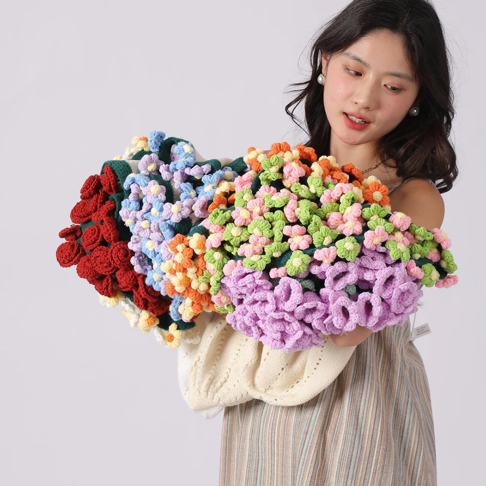 Manta de ramo hecha a mano, manta de flores de Margarita, producto terminado, manta de lana de ganchillo con flores inmortales, adorno decorativo DIY