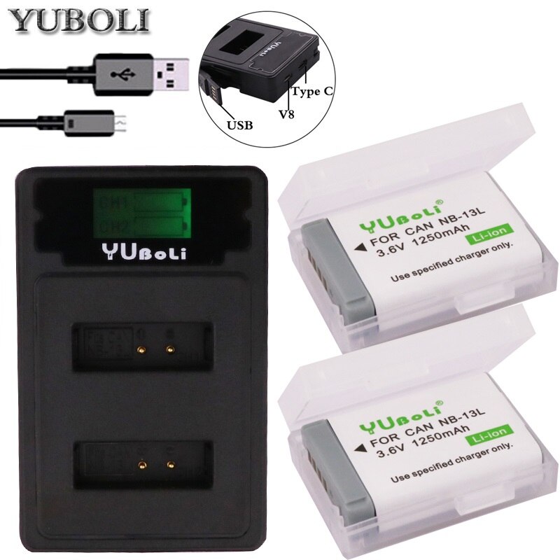 Batterie nb -13l nb 13l nb13l + chargeur lcd double usb pour canon powershot  g5x g7x g9x g7 x mark ii  g9 x,sx620 sx720 sx730 hs: Chargeur et 2 batteries