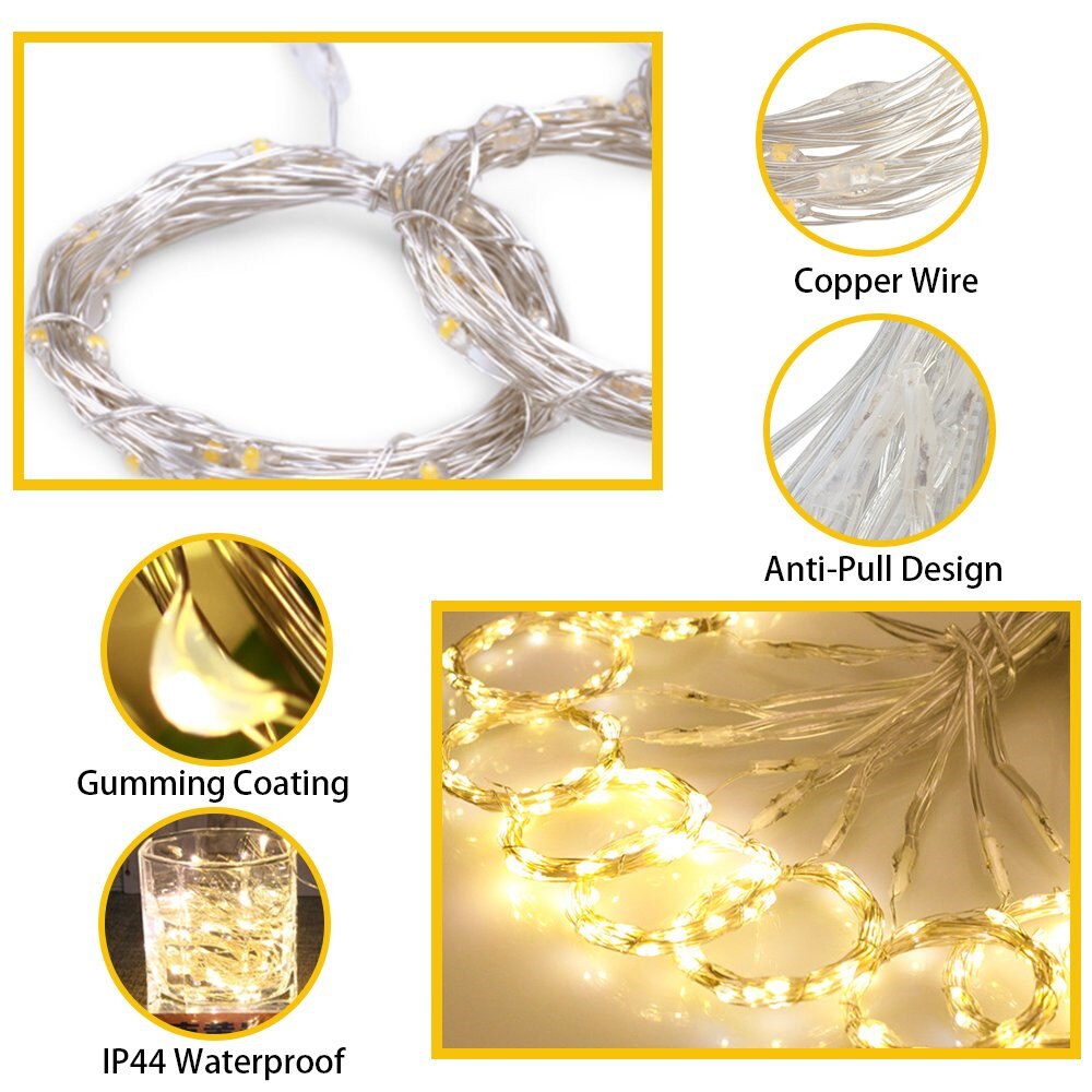 3x1M/3x2M/3x3M LED Copper Wire Icicle Curtain Lights USB Fairy Window String Lights Garland For Xmas Wedding Party Garden
