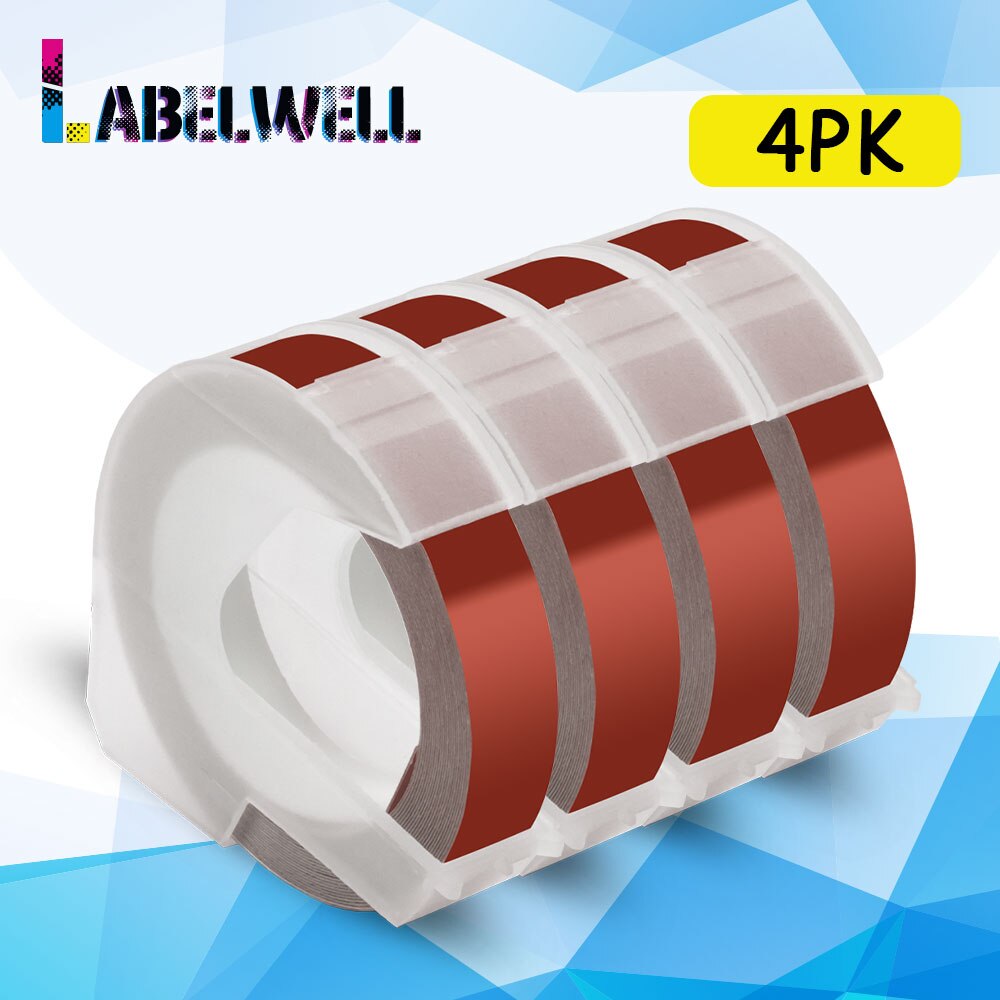 Labelwell 4PK Multicolors 3D tłoczenie taśmy dla Dymo 3D taśmy etykietowe pcv dla Dymo 1540 1610 1880 12965 Motex E101 E-202 drukarki: 4PK Maroon Red