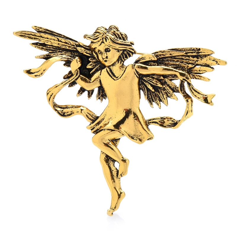 Wuli&amp;baby retro flyvende engle brocher til kvinder dame 2- farver fe afslappet fest broche nål år: Guld