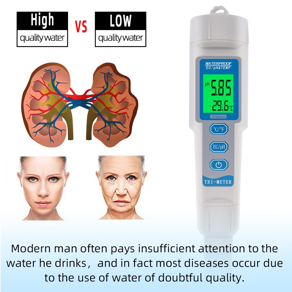 Cyfrowy ph-metr EC próbnik 3 w 1 mierniki PH EC TEMP monitor jakości wody czystość narzędzie robić pomiaru przewodności robić akwarium 40% taniej