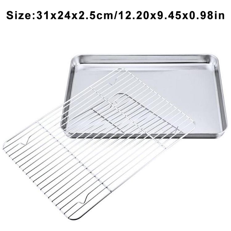 Plaque antiadhésive rectangulaire en acier inoxydable, grille pour biscuits avec support de refroidissement amovible, Gadget de cuisine adapté au four: L set