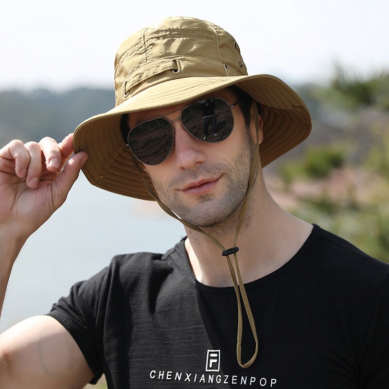 Sombrero de pesca para montañismo al aire libre para hombre, gorra de cubo de secado rápido, plegable, de rana, protección solar: Golden