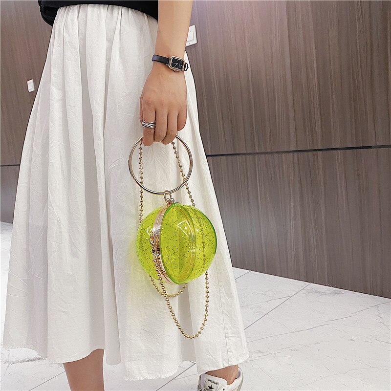 Acrylique circulaire balle sac à bandoulière pour femmes Mini clair sacs à bandoulière rond en métal Transparent soirée embrayage PVC fourre-tout sacs à main