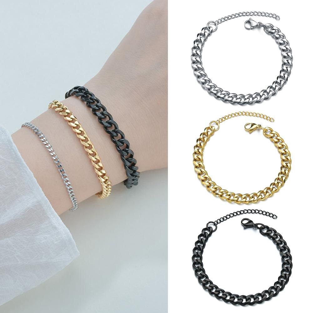 1PC Trendy Cuban Chain Men Bracelet Classic Steel 3/5/7mm Width Chain Bracelet For Men Women Jewelry