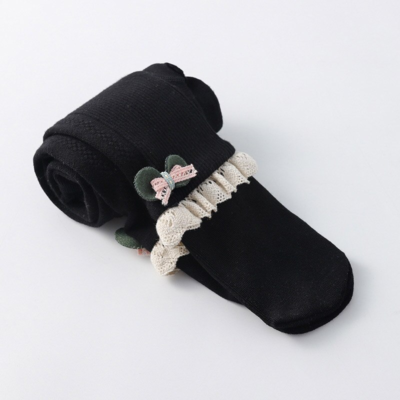 Schattige Baby Meisje Panty Kant Bloem Bows Prinses Meisjes Panty Zachte Katoenen Baby Kinderen Kids Panty Panty Winter Herfst: black / 2-4 Years