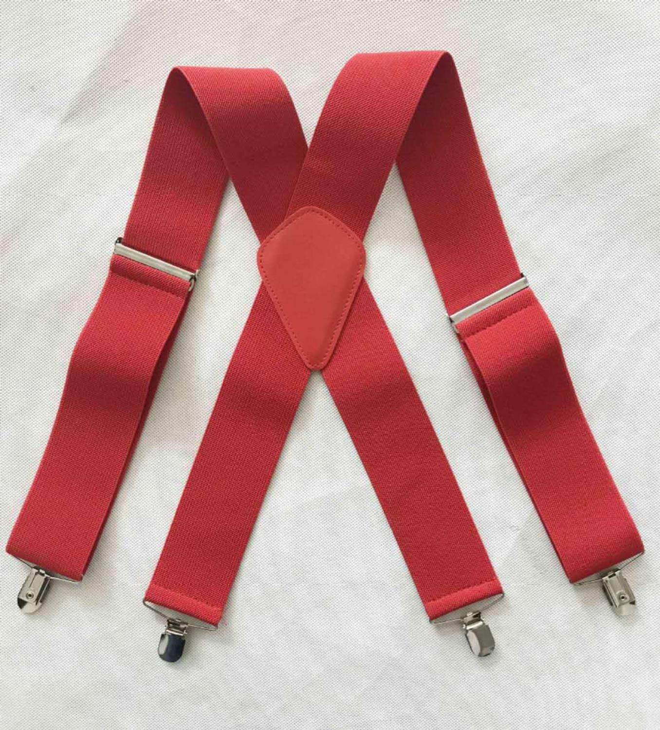 Hängslen herrhängslen för kvinnor jeans byxor byxa med clip-on hängslen elastiska hängslen: Röd