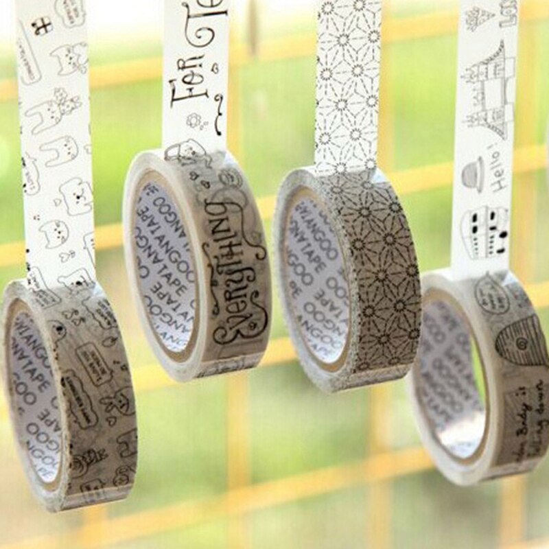 2pcs/set DIY Adhesive Tape Decorative Masking Tape 15mm*10m Scrapbooking Cartoon Adhesive Tape School Supplies Black and white