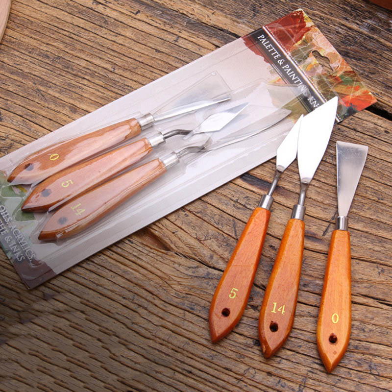 3 unids/set paleta cuchillo mezclar aceite de pintura de acero inoxidable rascador espátula arte suministros para artista herramienta de pintura conjunto