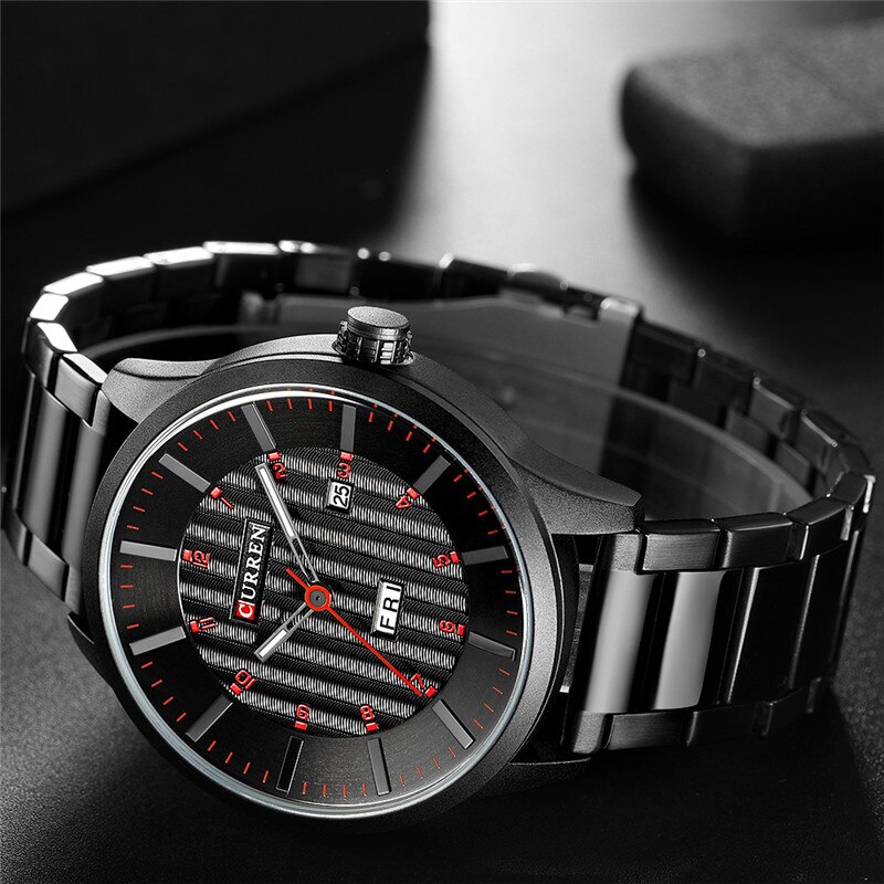 Man Horloge Zwart Quartz Roestvrij Staal Horloge Luxe Casual Zakelijke Horloges Met Datum En Week Venster