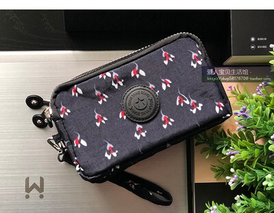 women Korean canvas clutch fabric coin purse female three-layer zipper mobile phone key bag card coin bag medium: 14a