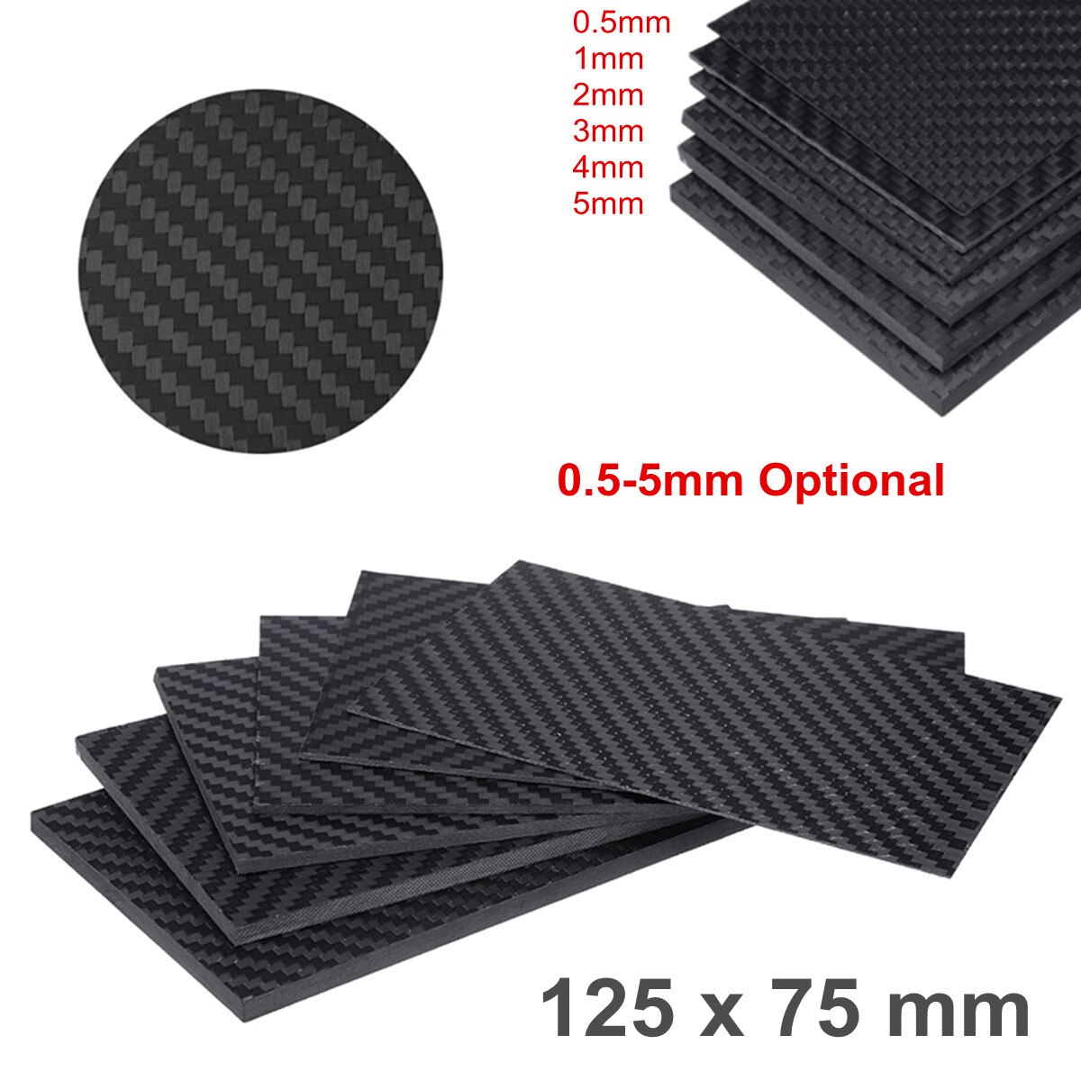 0.5-5MM 3K Mat Oppervlak Twill Carbon Plaat Panel Vellen Hoge Composiet Hardheid Materiaal Anti-Uv Koolstofvezel board 125X75mm