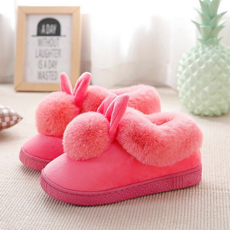 Chaussons pour femmes chaussures maison hiver dames décontracté automne mignon décontracté fourrure peluche lapin femelle pantoufle confort femme intérieur doux 20