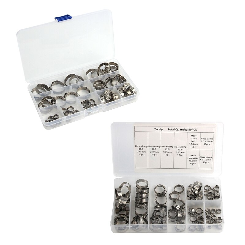 80/45 Pcs Multi-Size Rvs Single Ear Hoop Traploze Slangklem Met Tang Set Amerikaanse Slangklem Combinatie m7DA