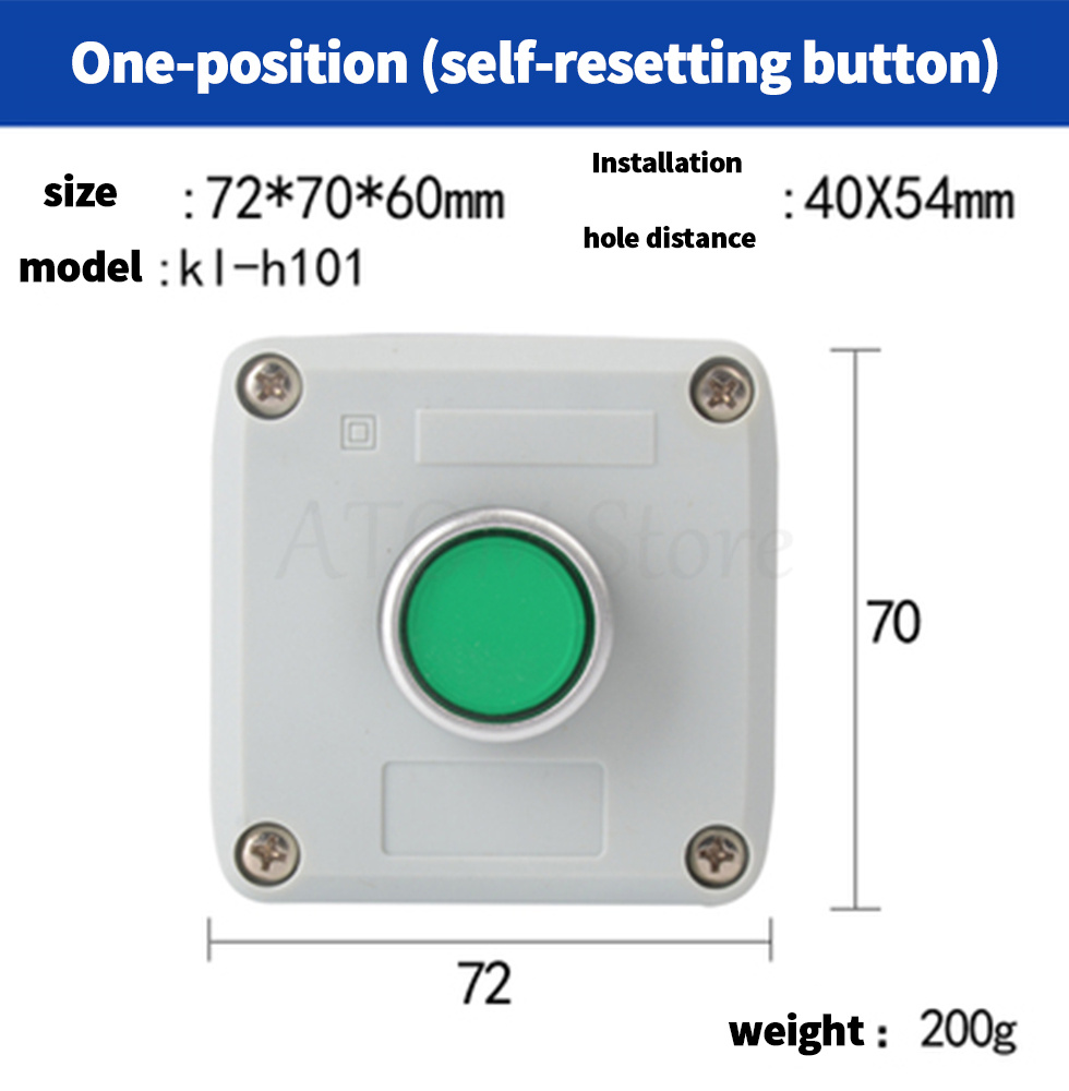 Industrial switch button control box waterproof emergency stop start stop power switch two position key knob: Army Green