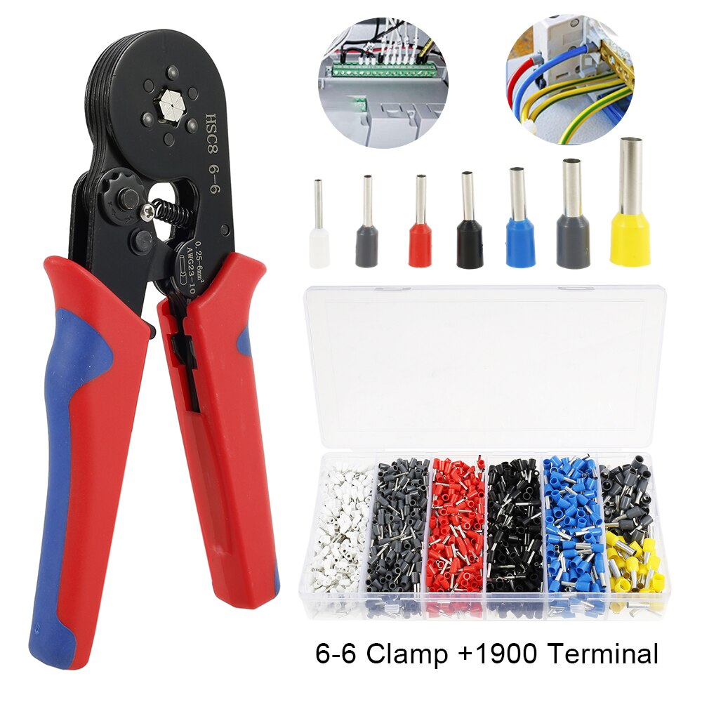 Crimper Plier Set HSC8 6-6 Ferrule Crimping Pliers Wire Crimping Tool Wire Stripper Hand Ferrule Crimp Set With 1900 Terminals