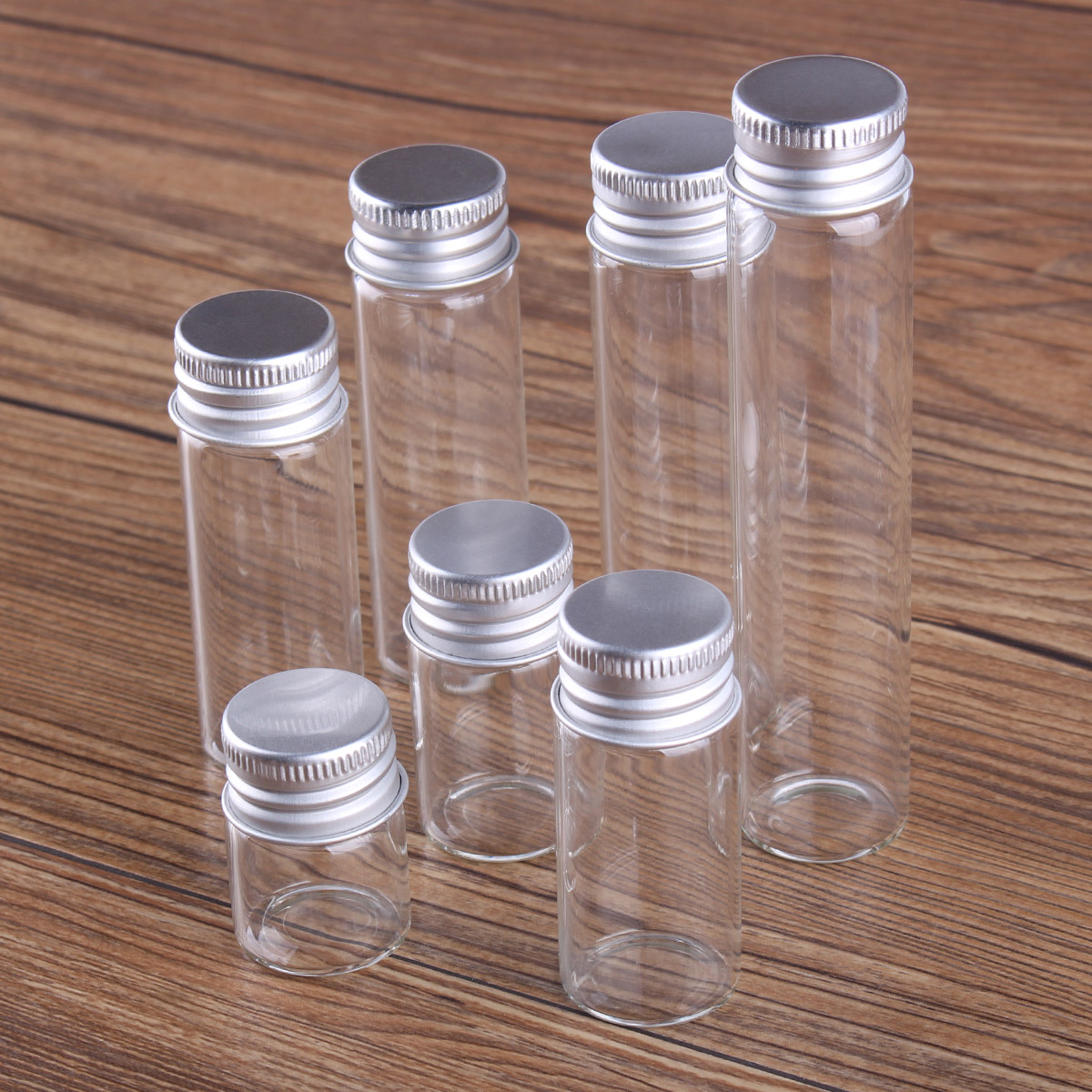 10 piezas de botellas de vidrio de 5ml/6ml/7ml/10ml/14ml/18ml/20ml/25ml/30ml con tapas de aluminio, Mini tarros de vidrio pequeños, 9 tamaños, selección en U