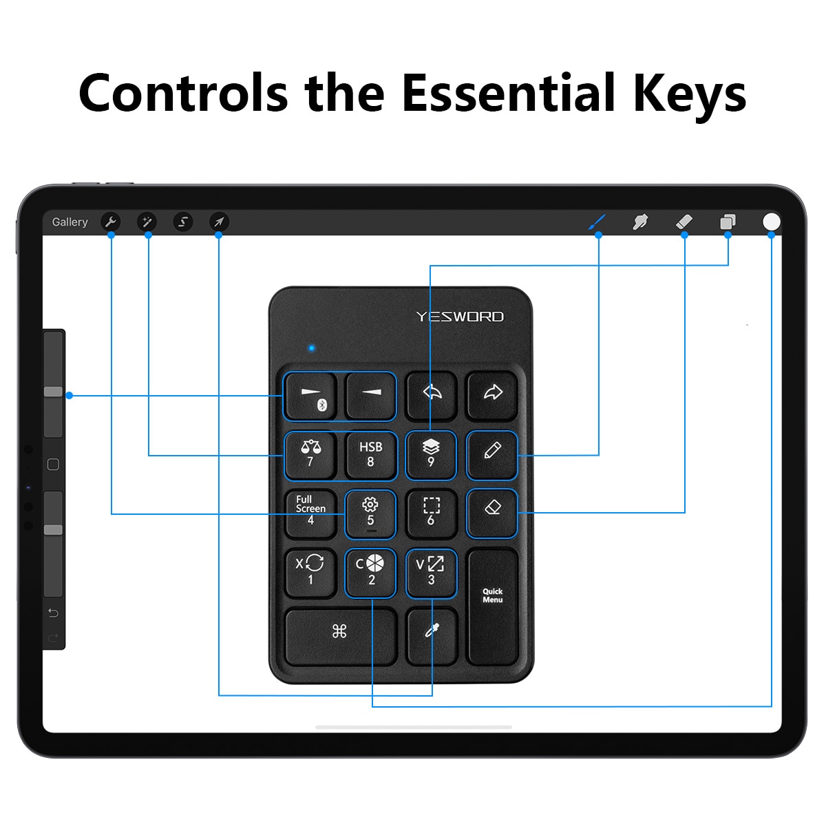 YESWORD Wireless Keyboard for Procreate Bluetooth Drawing for iPad Graphics Tablets Painting 6.5*5.5&quot; Rechargeable PK Aoiktye 2