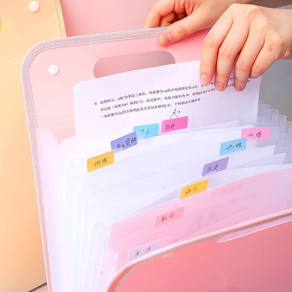 Handheld 13 Pockets Vertical File Folder Accordion File w/ 2 Buckle Expandable Document Organizer for Home School Office