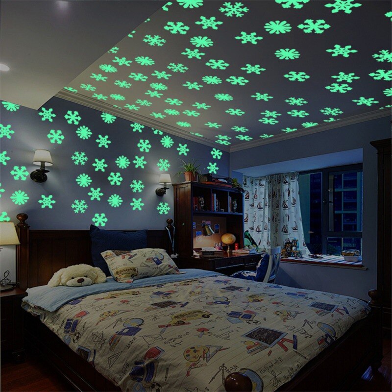 Glitter floco de neve adesivos parede do bebê decalque quarto dos miúdos decoração para casa cores estrelas luminosa fluorescente decoração para casa