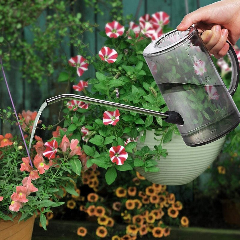 Gieter van kunststof, roestvrijstalen gieter met lange tuit en kleine nevelspuit voor het bewateren van planten en bloemen