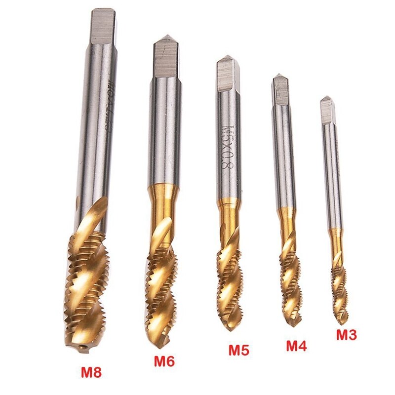 Tarauds pointus en spirale Hss, 5 pièces, filetage de taraudage, spirale métrique, cannelée, Machine, vis, M3 M4 M5 M6 M8