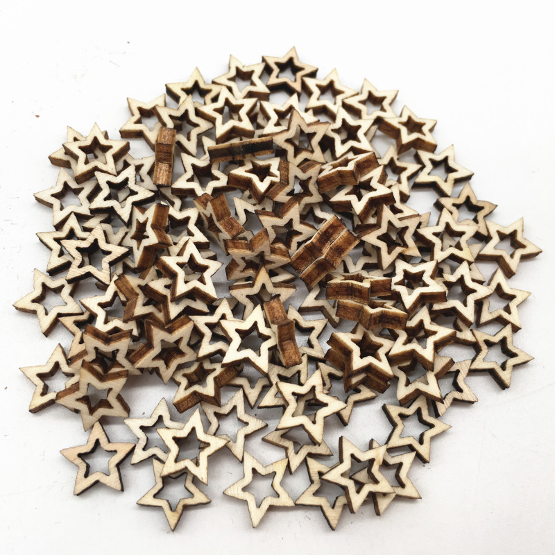 100pcs Houten Ster Gemengde Uitsparing Schijven voor Arts Scrapbooking Ornament Ambachten DIY Handwerk Decoratie Bruiloft Decor