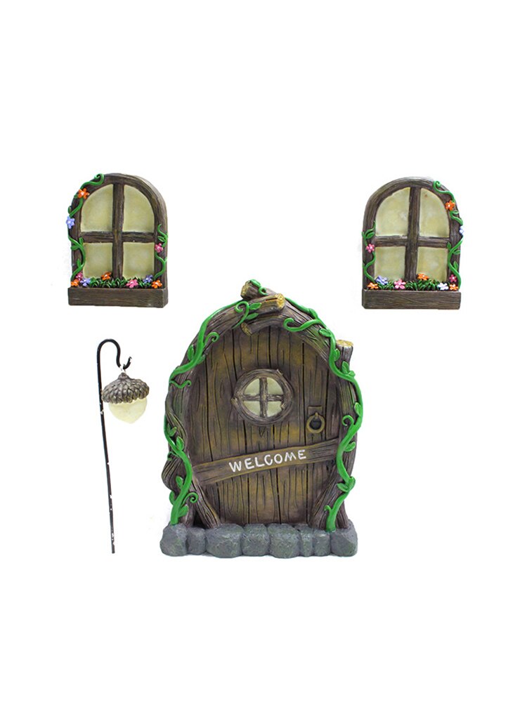 Miniature Fairy Tree Decorations Fairy Door And Windows For Trees Glows In The Dark Hand Painted Natural Woodland Look