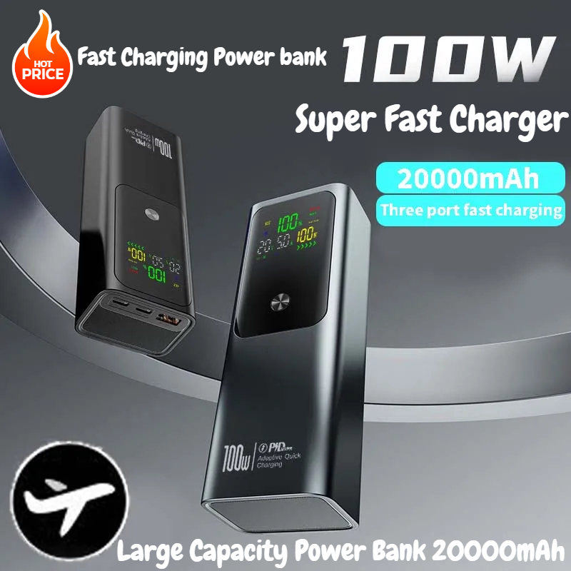 Batería externa de 20000mAh PD100W, Banco de energía de alta capacidad, carga rápida, cargador portátil para ordenador portátil, iPhone, xiaomi