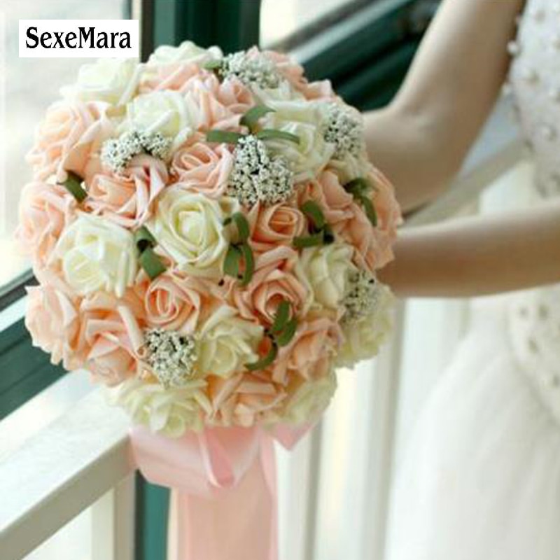 Romantische Zoete Champagne Bruidsboeket Rose Bloemen Bruidsboeket Bruidsmeisjes Accessoires Accessoires Buque De N