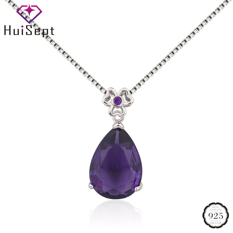 Huisept Zilver 925 Sieraden Ketting Voor Vrouwen Wedding Water Shaped Amethist Edelsteen Hanger Valentijnsdag Ornamenten