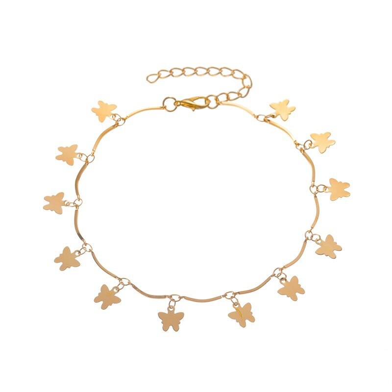 Women's Korean-Style Multi-Layer Tassel Pendant Butterfly Anklet Women's National Style Simple Beach Anklet: 01KCgold3877