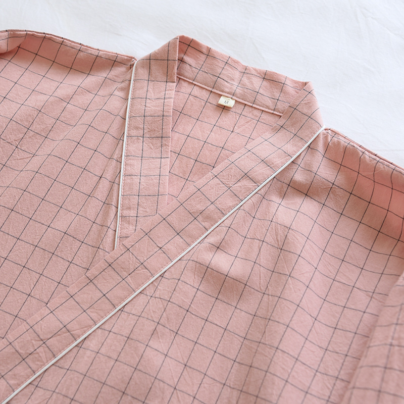 Bata de baño de algodón 100% para hombre, Kimono de estilo japonés, a cuadros, de gasa, suelta, ropa de dormir humeante