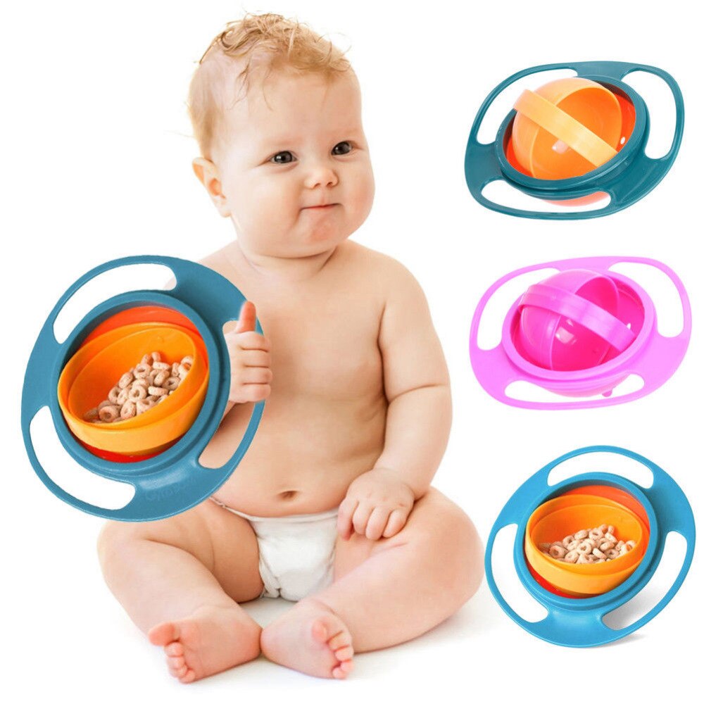 Baby Feeding Bowl Baby Spill-Proof Bowl Feeding Dish Cute Baby Gyro Bowl 360 Rotate Assist Kids Eating Training Bowl