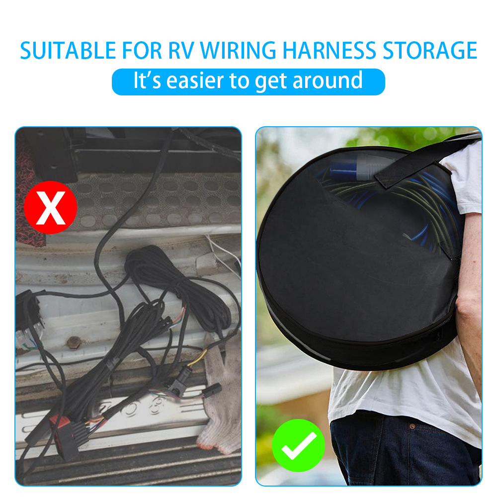 Car RV Caravans Wire Cable Harness Storage Bag Case Motorhome Gardening Portable Heavy Duty Cable Organizer RV Parts Black