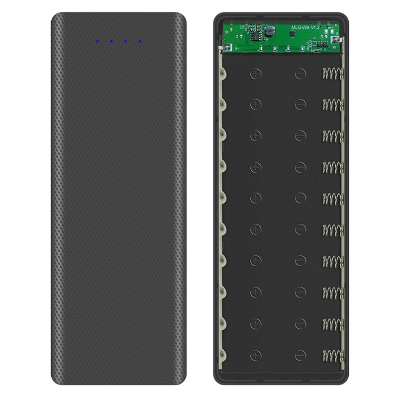 DIY 10x18650 Battery Case With Indicator Power Bank Shell Portable External Box without Battery Powerbank Protector: Black