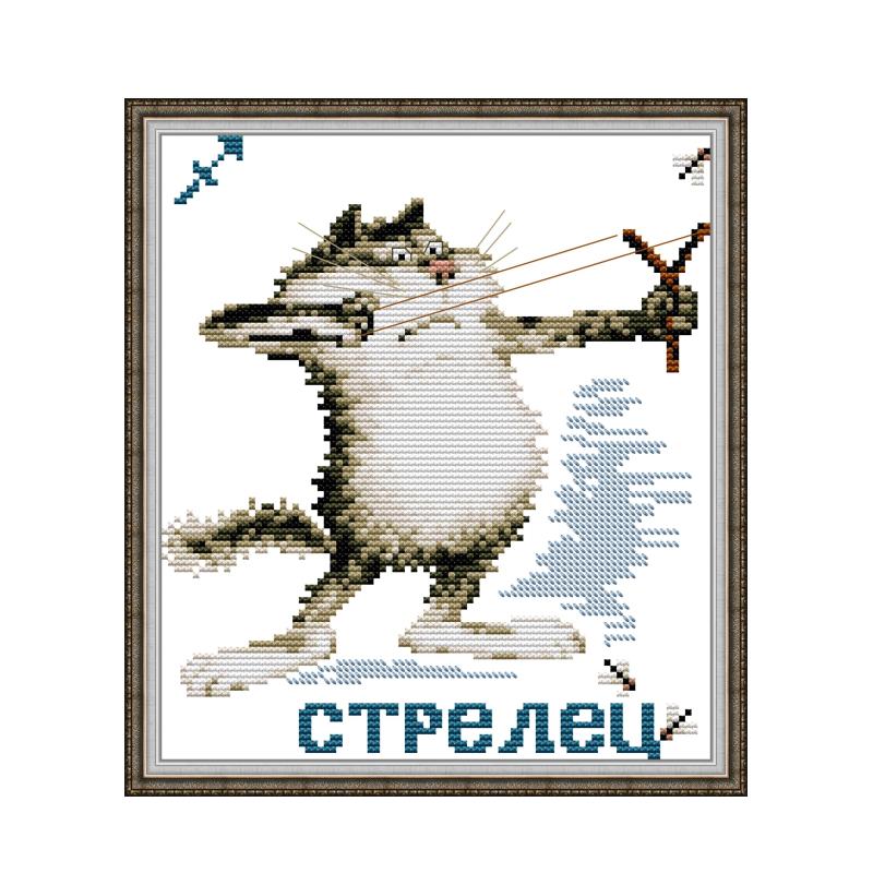 Fat cat (5) cross stitch kit bird winter snow 18ct 14ct 11ct count printed embroidery DIY handmade needlework craft free ship