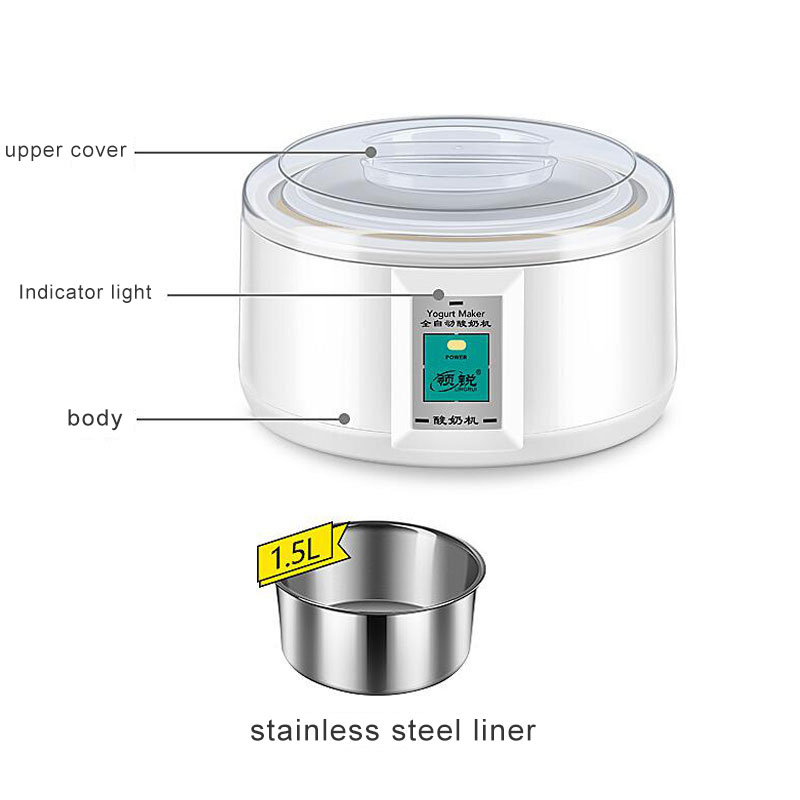 220V 1.5L Electric Automatic Yogurt Maker Machine Yoghurt DIY Tool Material Stainless Steel Plastic Container Kithchen Appliance