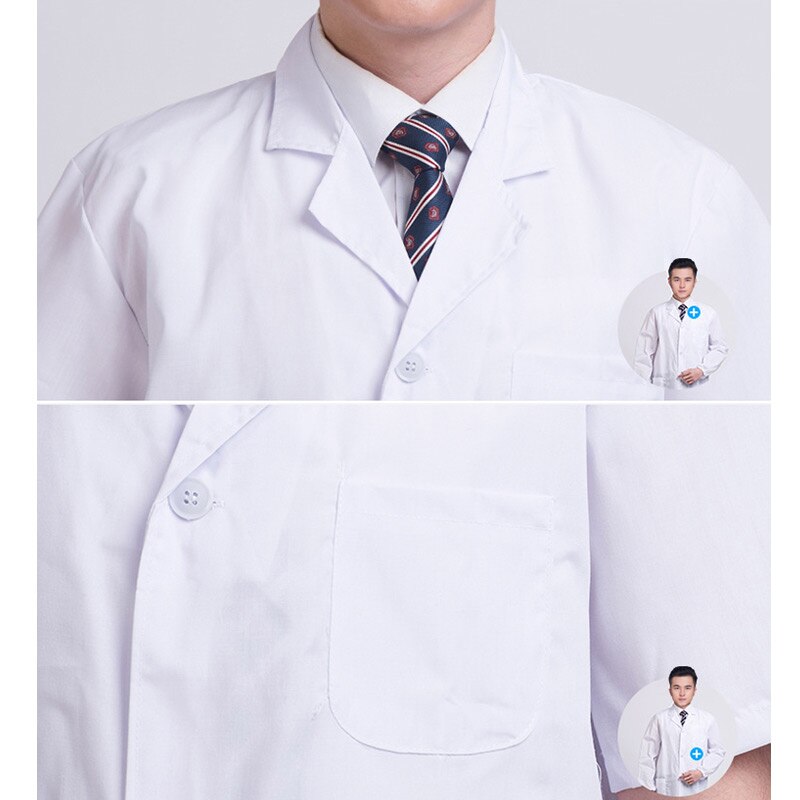 Summer Unisex White Lab Coat Short Sleeve Pockets Uniform Work Wear Doctor Nurse Clothing SMR88