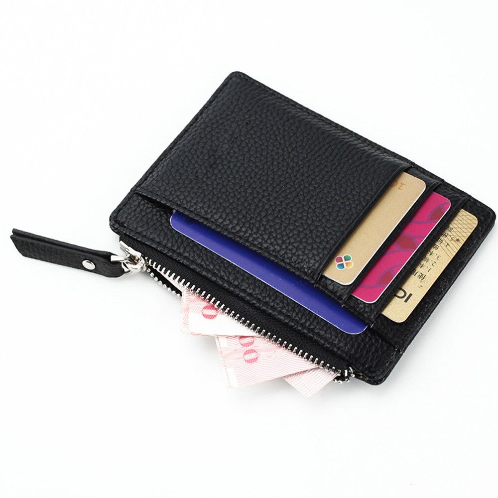 Slim Mini Wallet Zipper Card Holder Coin Purse /Women Leather Clutch Bag Handbag: Black