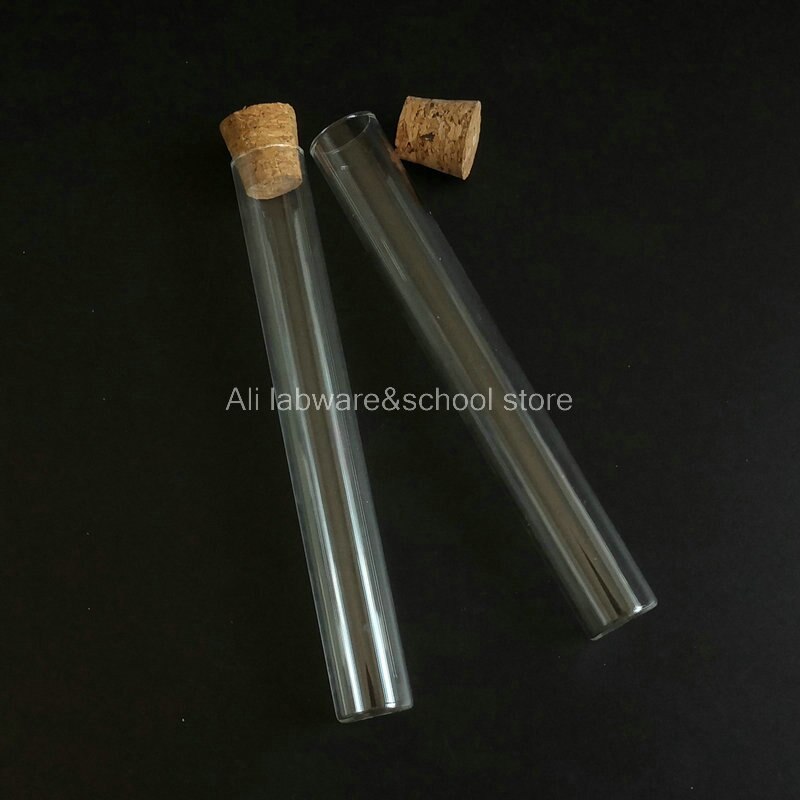 10pcs/lot 20x150mm Boro Glass Test Tube With Cork Stoppers Flat Bottom School Laboratory Supplies
